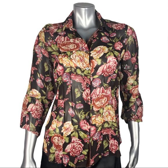 CAbi Silk Rose Blouse Sz Medium - Picture 1 of 5